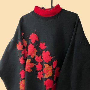 Vintage fall leaves graphic turtleneck sweatshirt